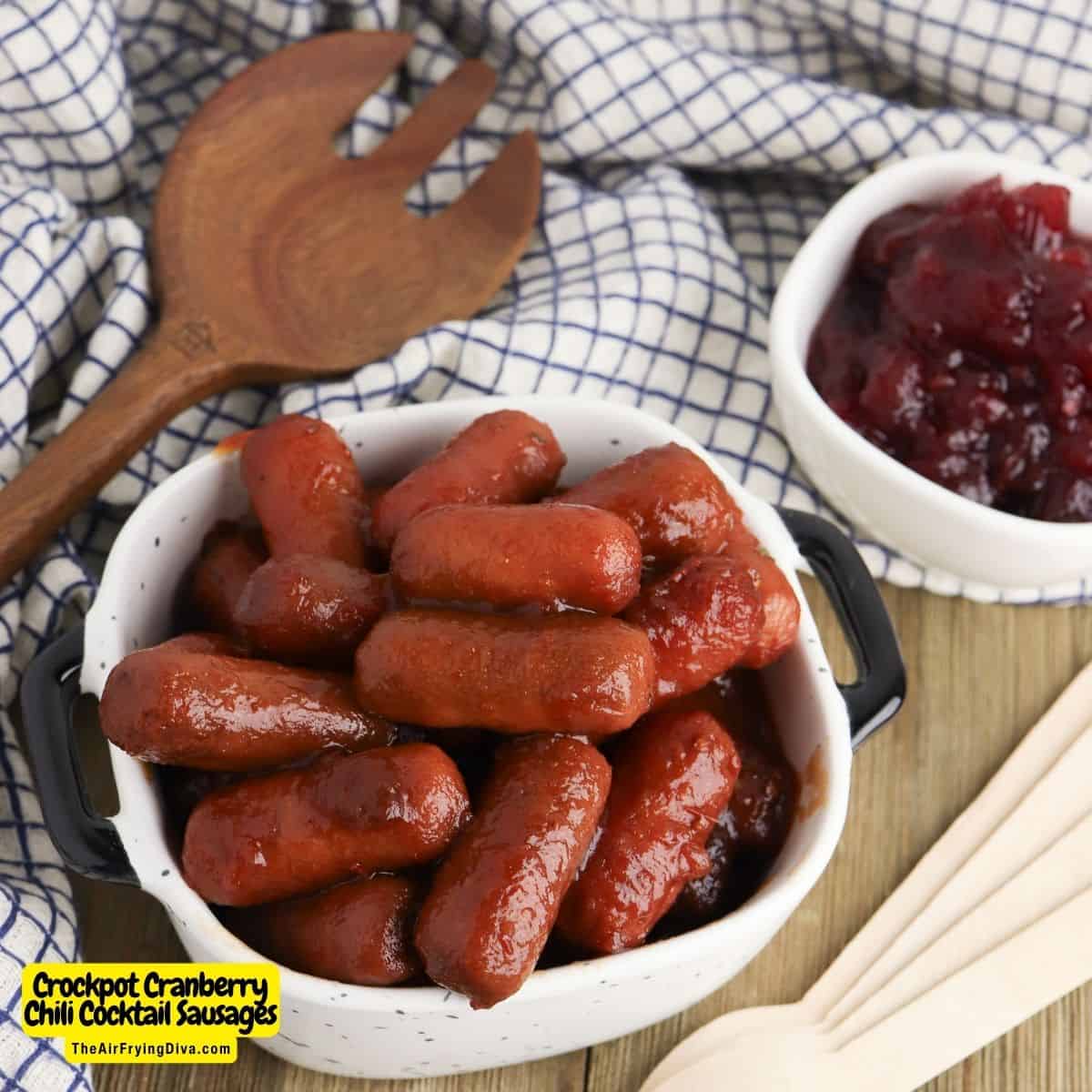 Crockpot Cranberry Chili Cocktail Sausages, a simple and delicious three ingredient appetizer recipe slow cooked to perfection.