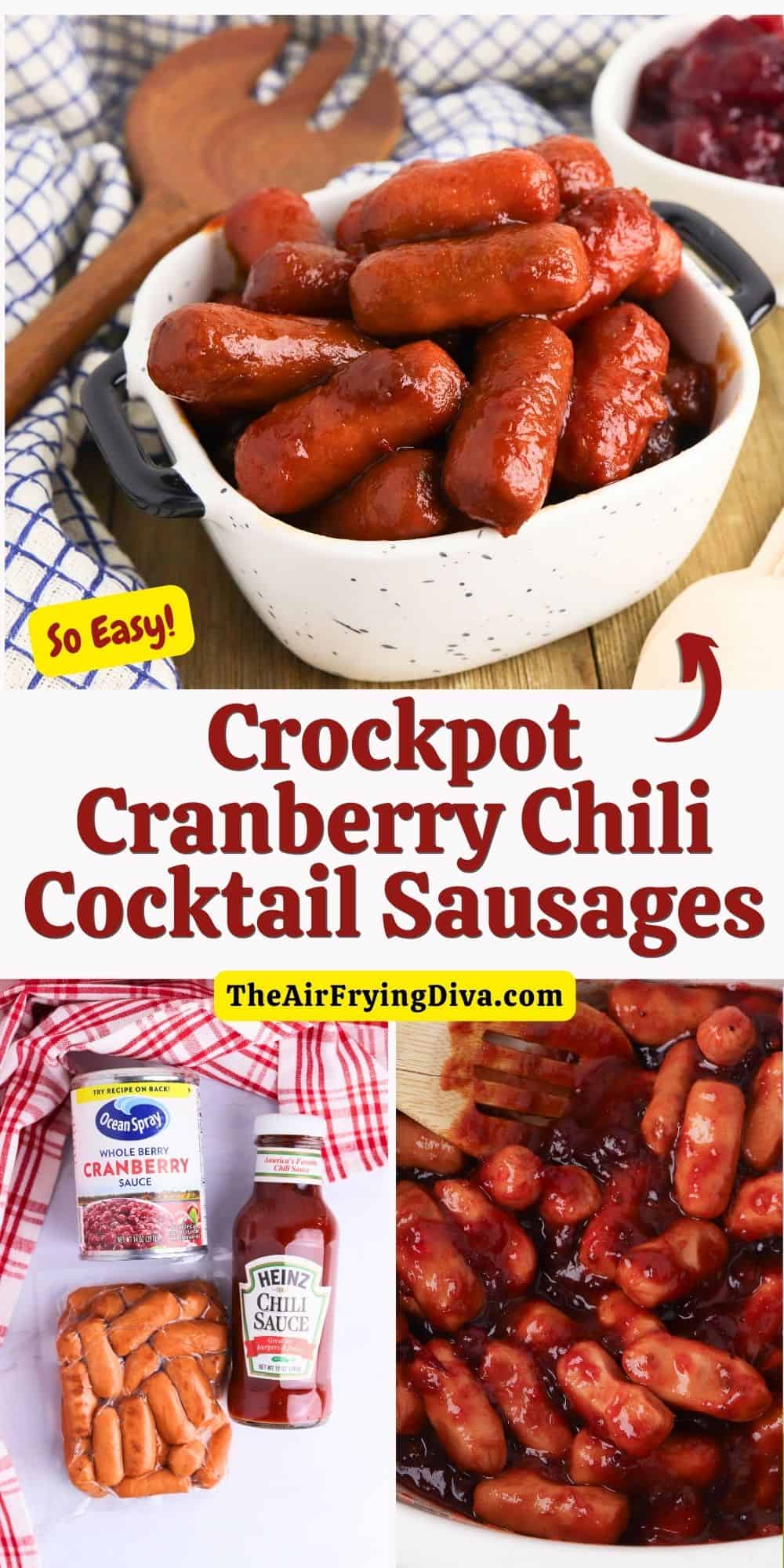 Crockpot Cranberry Chili Cocktail Sausages, a simple and delicious three ingredient appetizer recipe slow cooked to perfection.