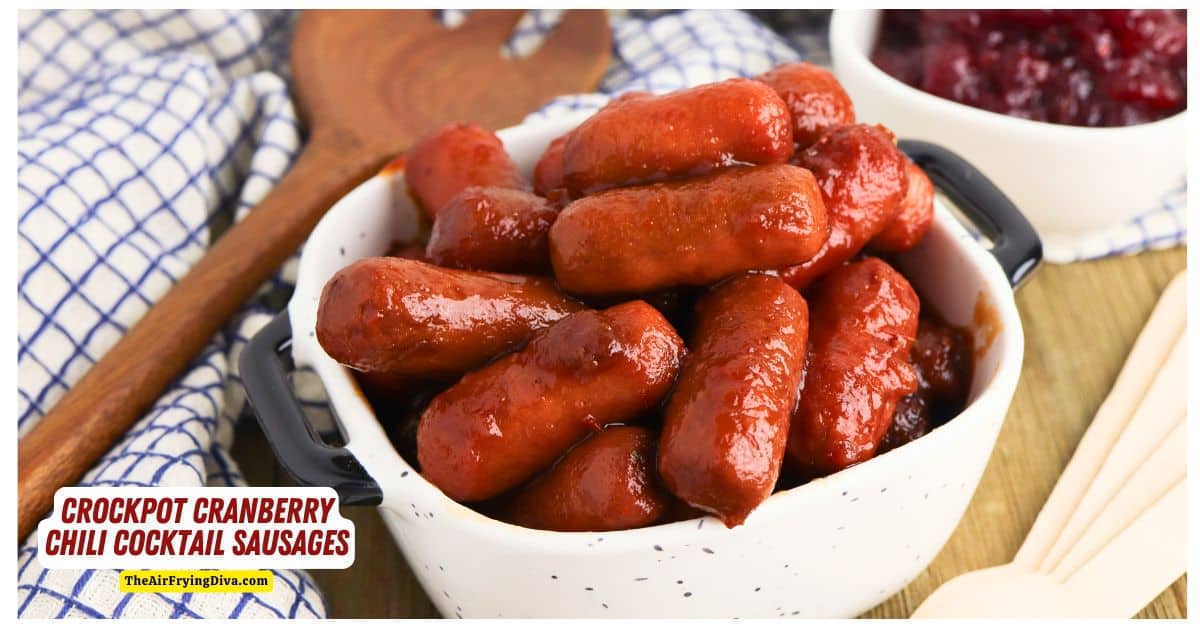 Crockpot Cranberry Chili Cocktail Sausages, a simple and delicious three ingredient appetizer recipe slow cooked to perfection.