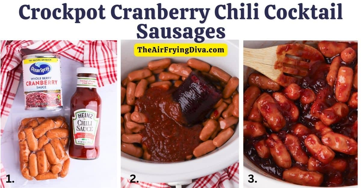 Crockpot Cranberry Chili Cocktail Sausages, a simple and delicious three ingredient appetizer recipe slow cooked to perfection.