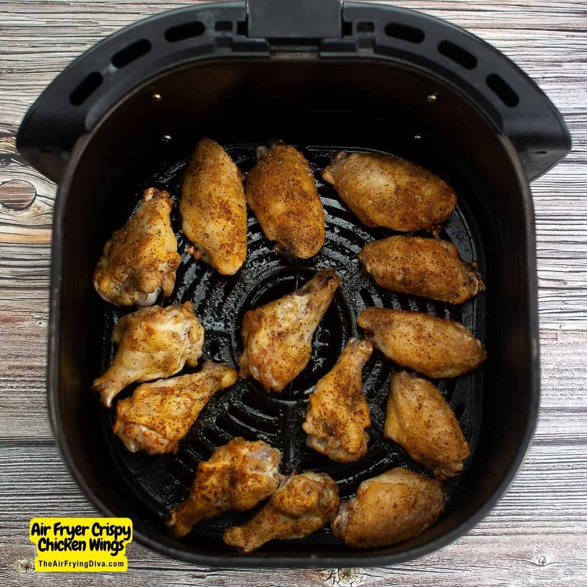 Air Fryer Crispy Chicken Wings, a simple three ingredient recipe for moist and juicy chicken cooked to perfection