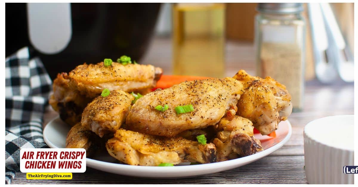 Air Fryer Crispy Chicken Wings, a simple three ingredient recipe for moist and juicy chicken cooked to perfection