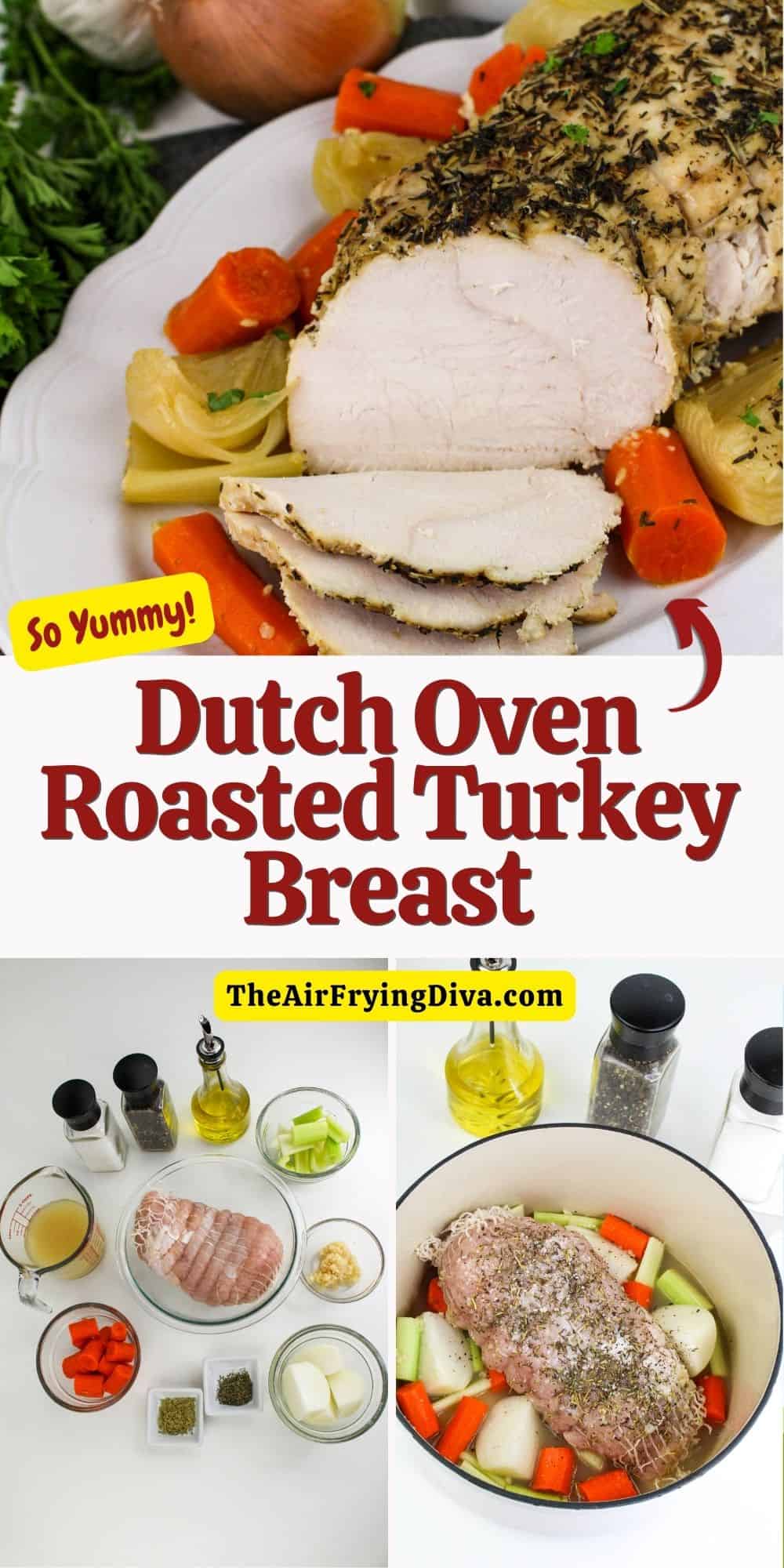 Dutch Oven Roasted Turkey Breast, an easy and delicious recipe for tender, juicy turkey breast perfectly roasted in a Dutch Oven.