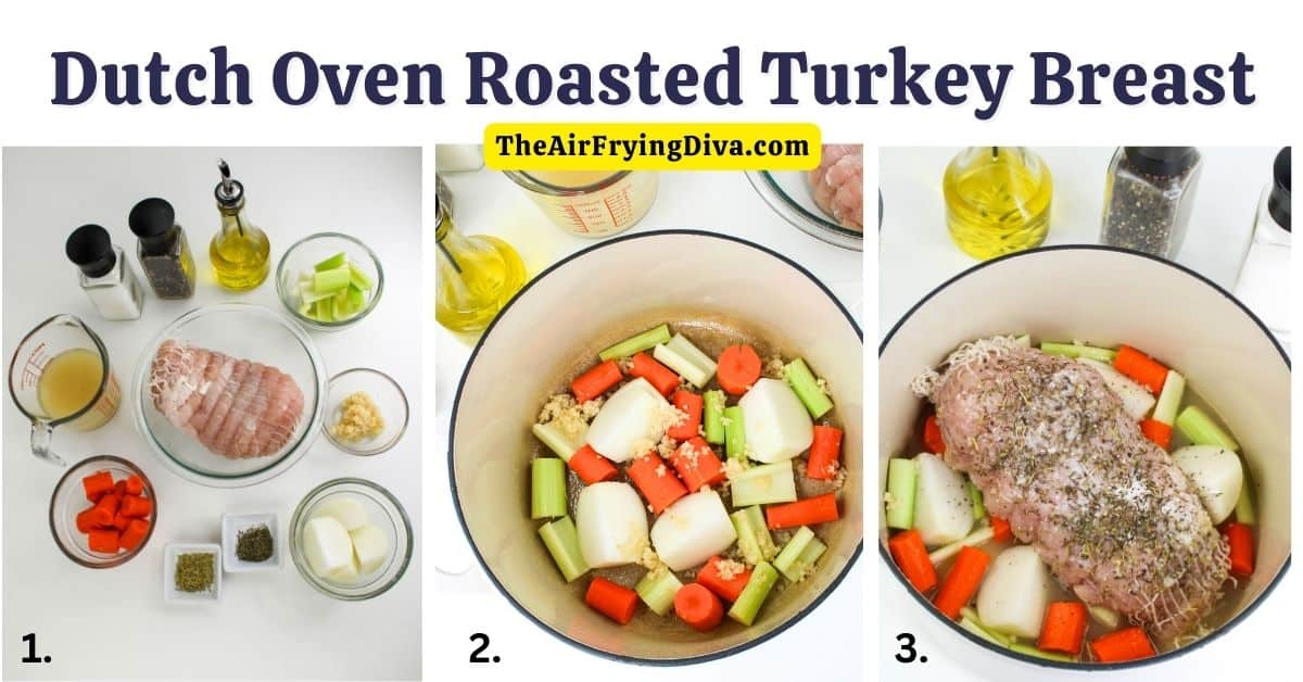 Dutch Oven Roasted Turkey Breast, an easy and delicious recipe for tender, juicy turkey breast perfectly roasted in a Dutch Oven.