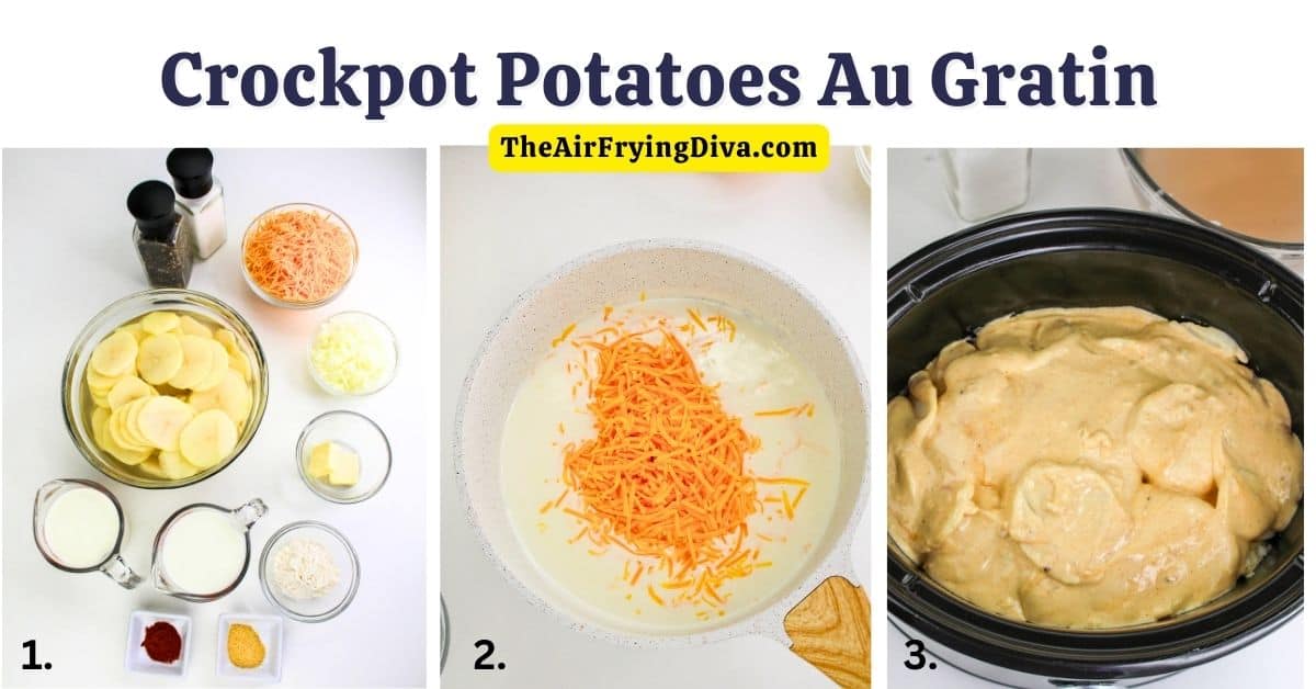 Crockpot Potatoes Au Gratin, an easy and delicious slow cooker recipe made with thinly sliced russet potatoes in a creamy sauce.