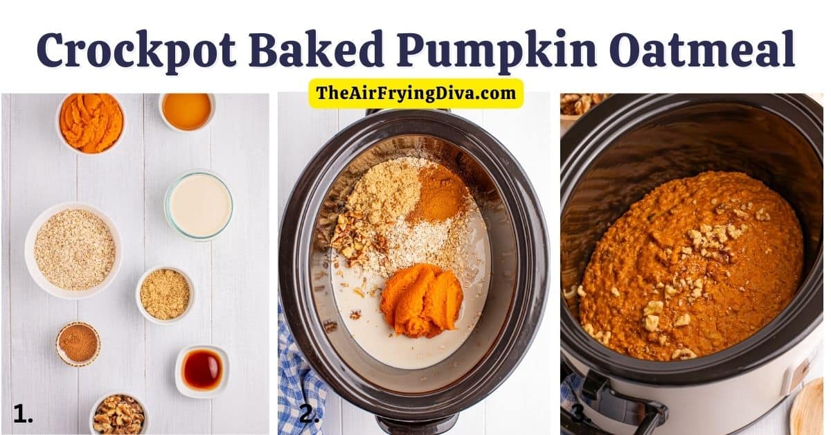 Crockpot Baked Pumpkin Oatmeal, an easy and delicious fall inspired recipe slow cooked with steel cut oats and pumpkin pie spice.