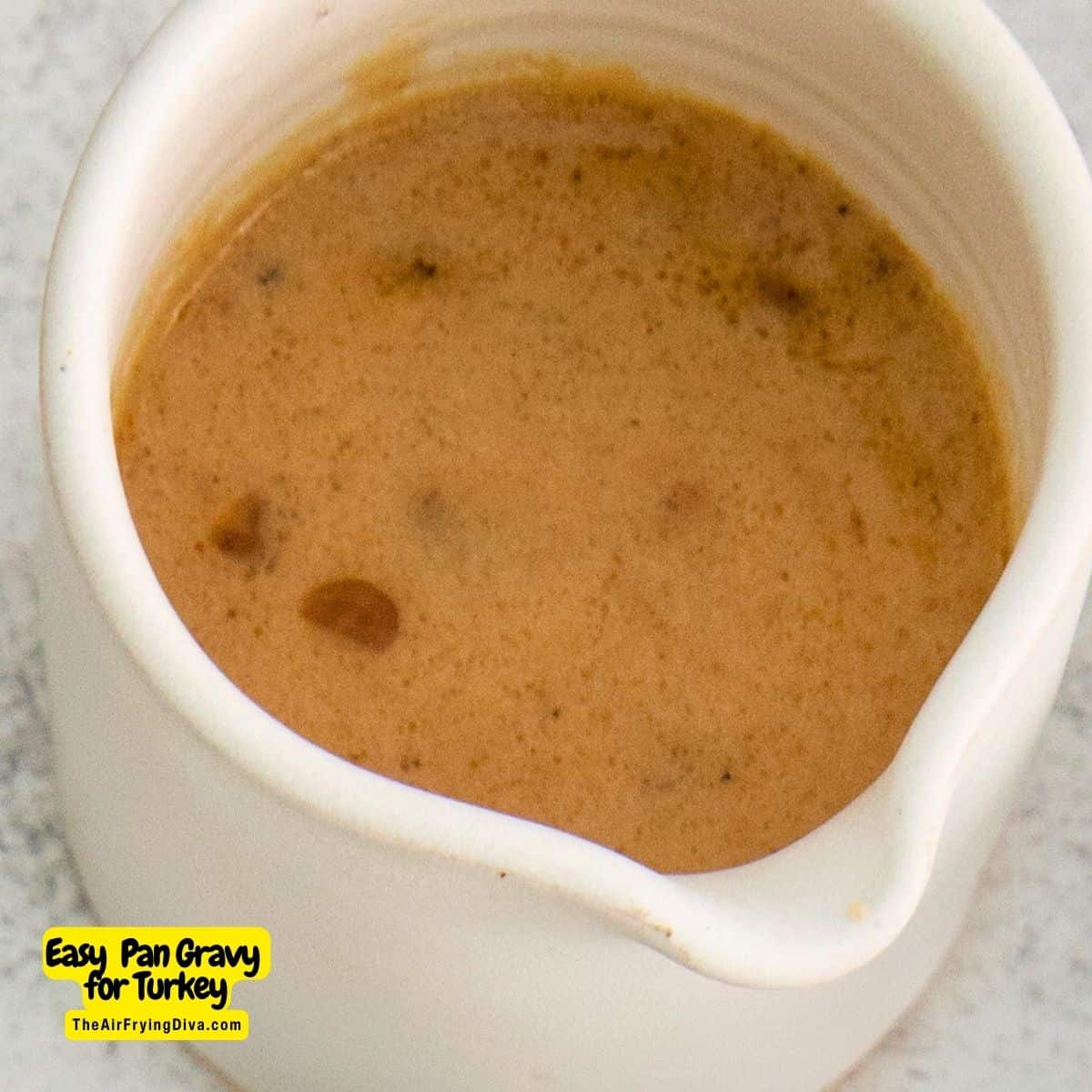 Easy Pan Gravy for Turkey, a simple recipe for creamy gravy made with chicken stock and turkey pan drippings.