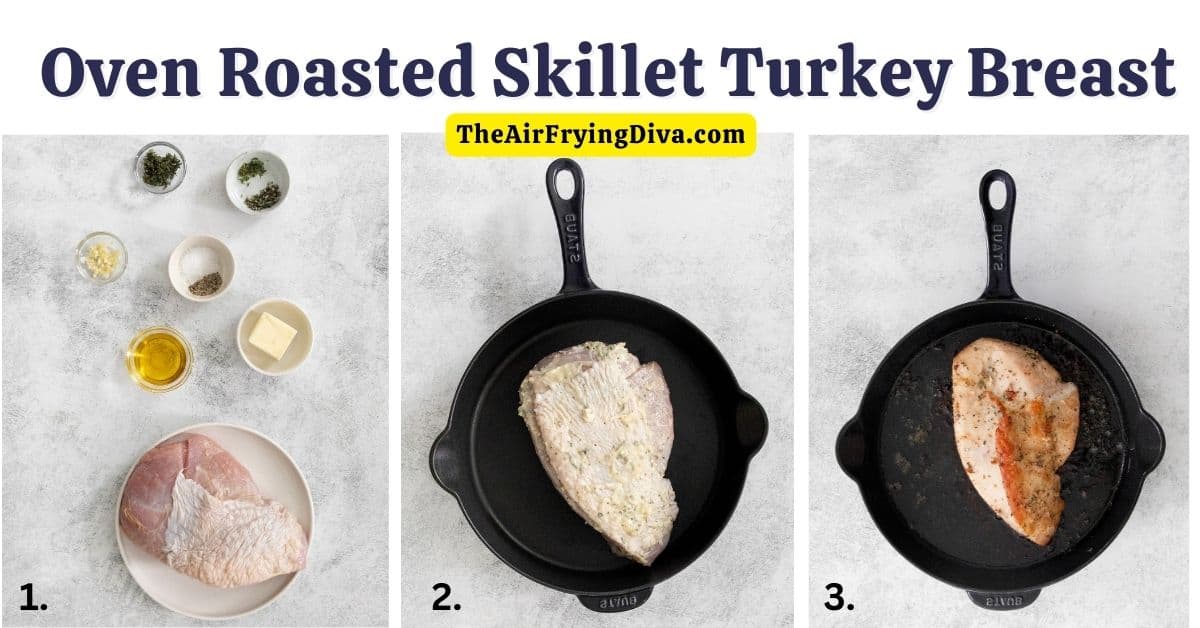 Oven Roasted Skillet Turkey Breast, a delicious recipe for tender and juicy oven roasted turkey breast made in a cast iron skillet.