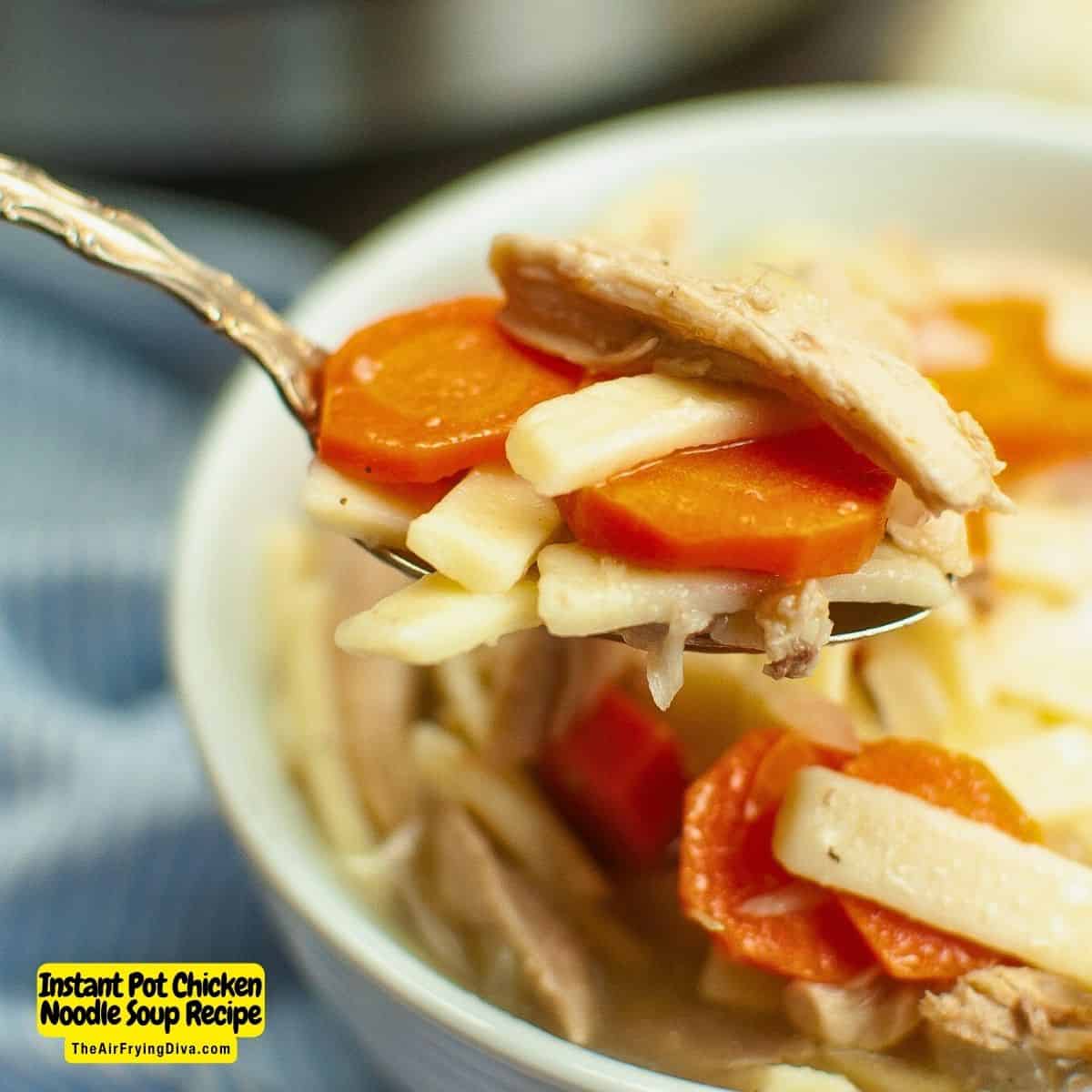 Instant Pot Chicken Noodle Soup Recipe, an easy made from scratch appetizer or meal recipe made with chicken leg quarters and egg noodles.