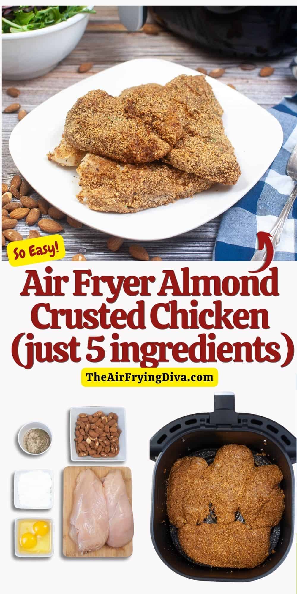 Air Fryer Almond Crusted Chicken  (just 5 ingredients), a delicious, quick, and easy dinner recipe made in about 20 minutes.