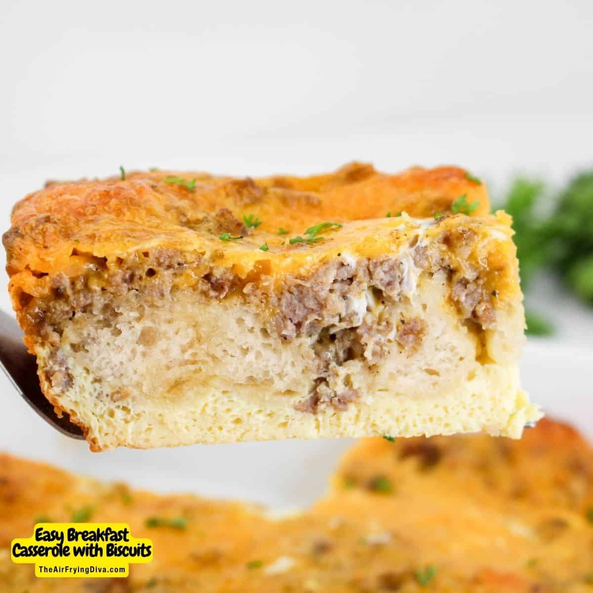 Easy Breakfast Casserole with Biscuits, a delicious and savory recipe made with eggs, sausage, and cheese. Perfect for brunch crowd.