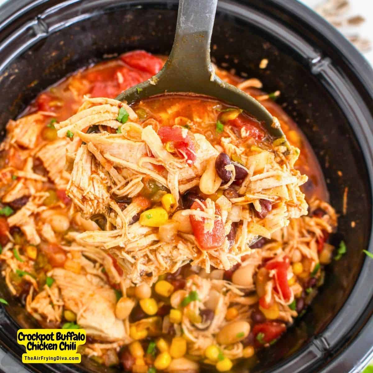 Crockpot Buffalo Chicken Chili, an easy and delicious made with beans and fire roasted tomatoes slow cooked to perfection.