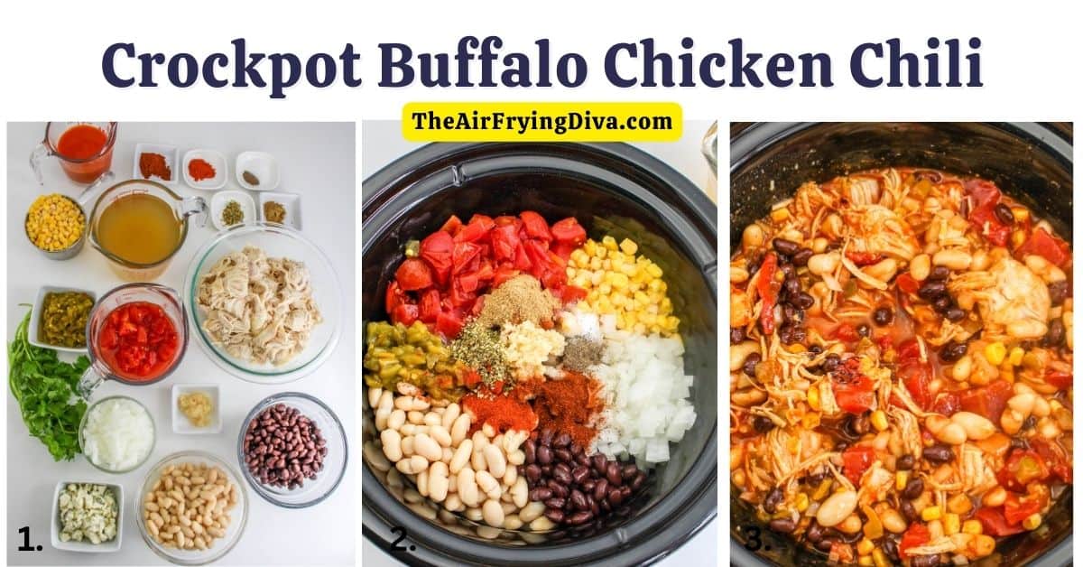 Crockpot Buffalo Chicken Chili, an easy and delicious made with beans and fire roasted tomatoes slow cooked to perfection.