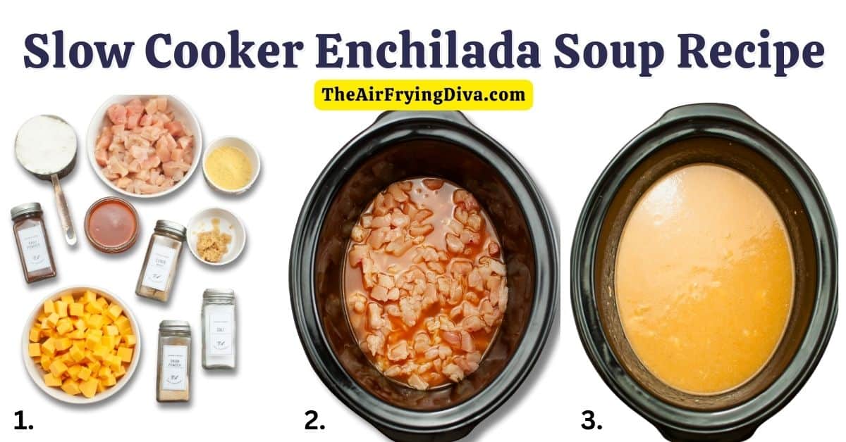 Slow Cooker Enchilada Soup Recipe, hearty and flavorful  creamy soup made with chicken breast,red enchilada sauce, and cheese.