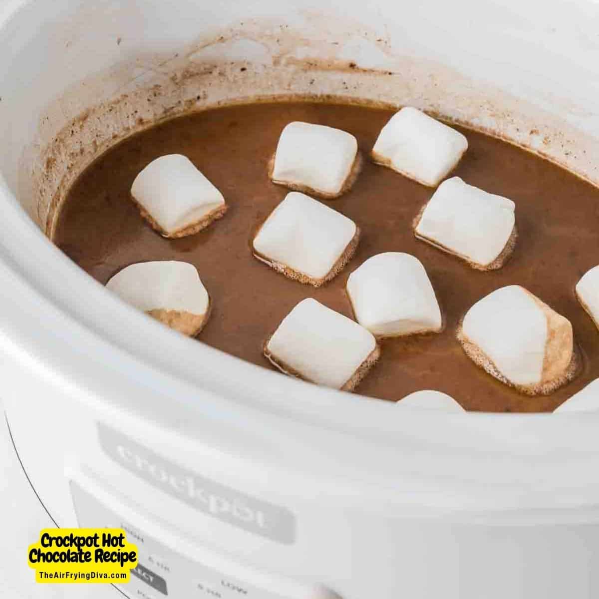 The Best Crockpot Hot Chocolate Recipe, a rich and delicious warm beverage  made with Milk Chocolate Chips and slow cooked to perfection.