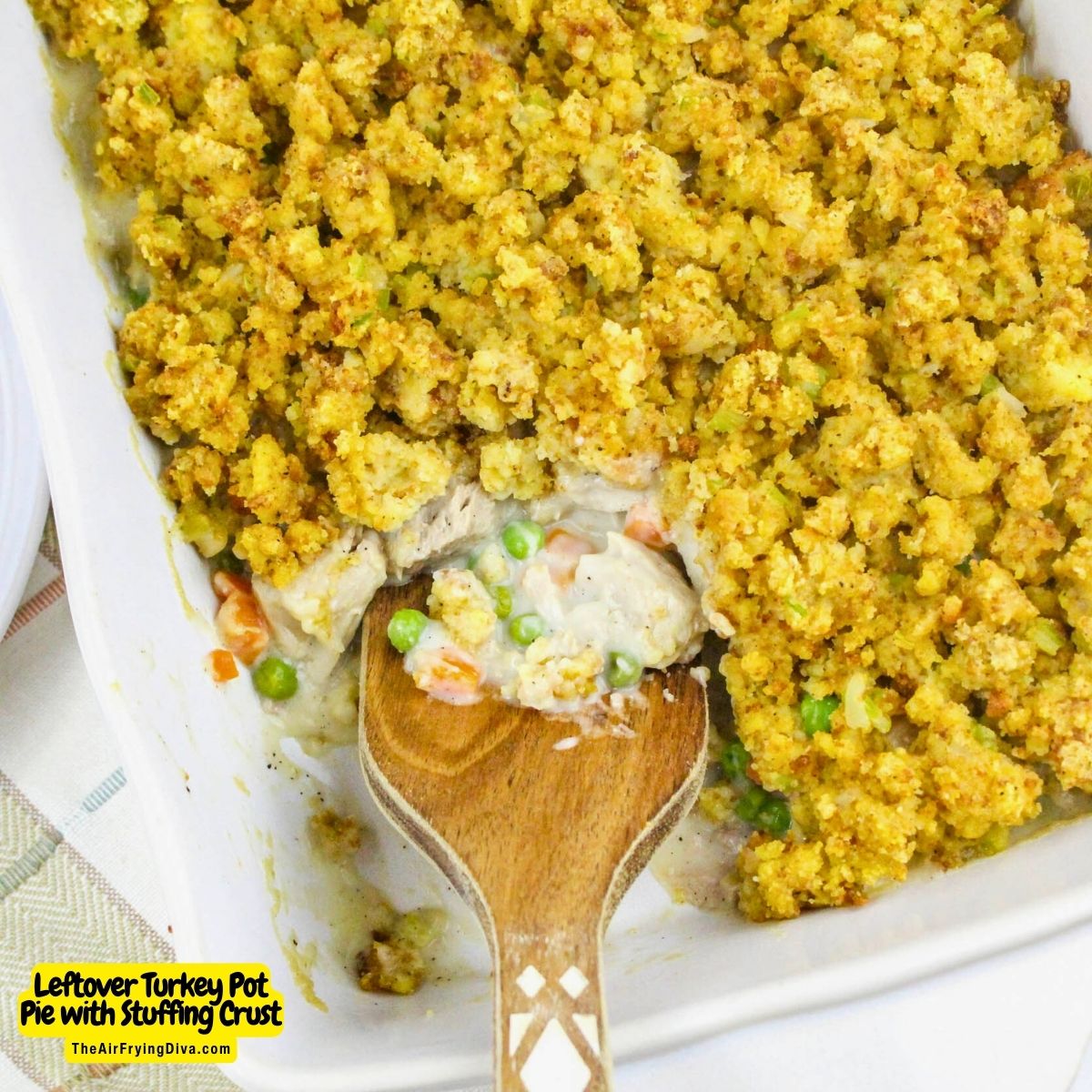 Leftover Turkey Pot Pie with Stuffing Crust, an easy and delicious meal recipe made with holiday meal leftover food.