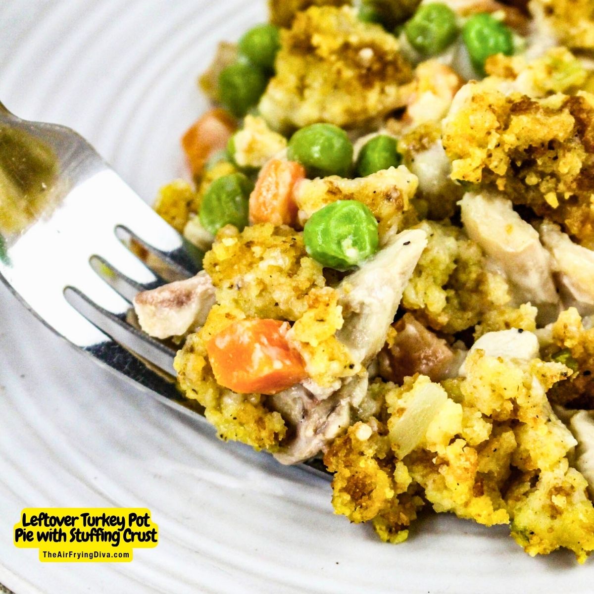 Leftover Turkey Pot Pie with Stuffing Crust, an easy and delicious meal recipe made with holiday meal leftover food.