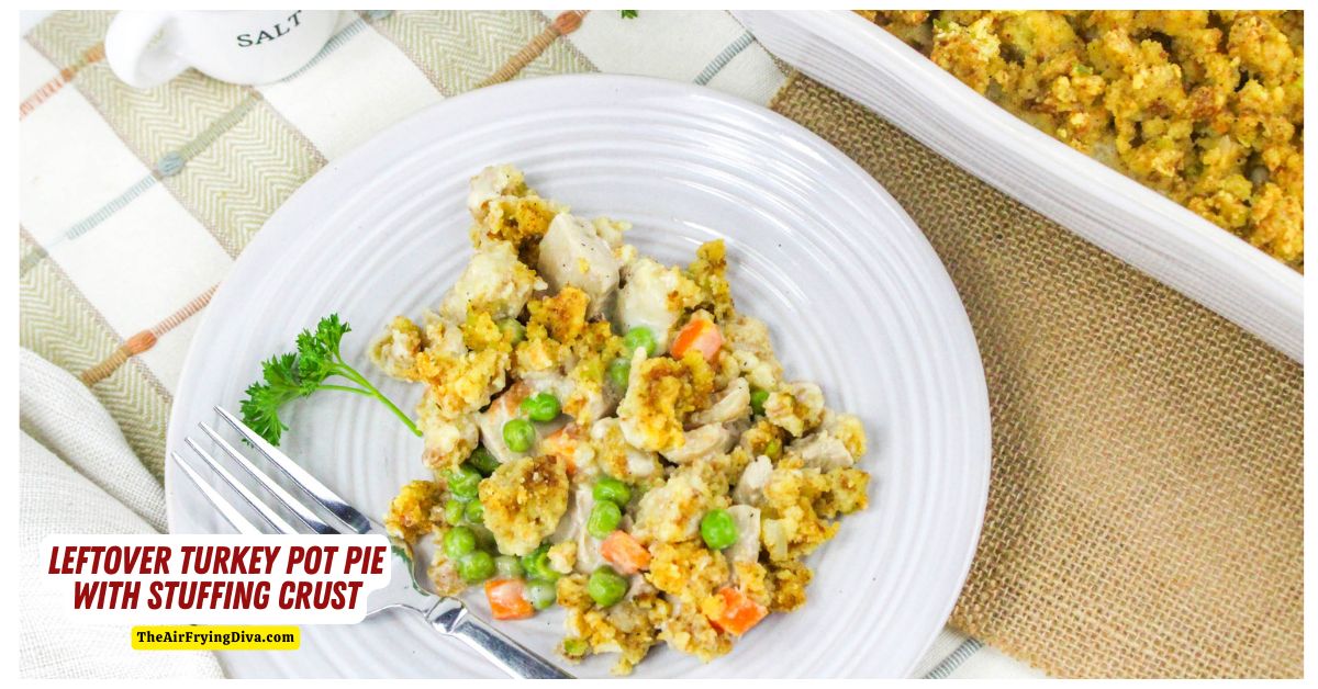 Leftover Turkey Pot Pie with Stuffing Crust, an easy and delicious meal recipe made with holiday meal leftover food.