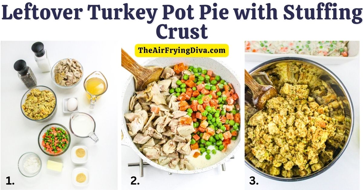 Leftover Turkey Pot Pie with Stuffing Crust, an easy and delicious meal recipe made with holiday meal leftover food.