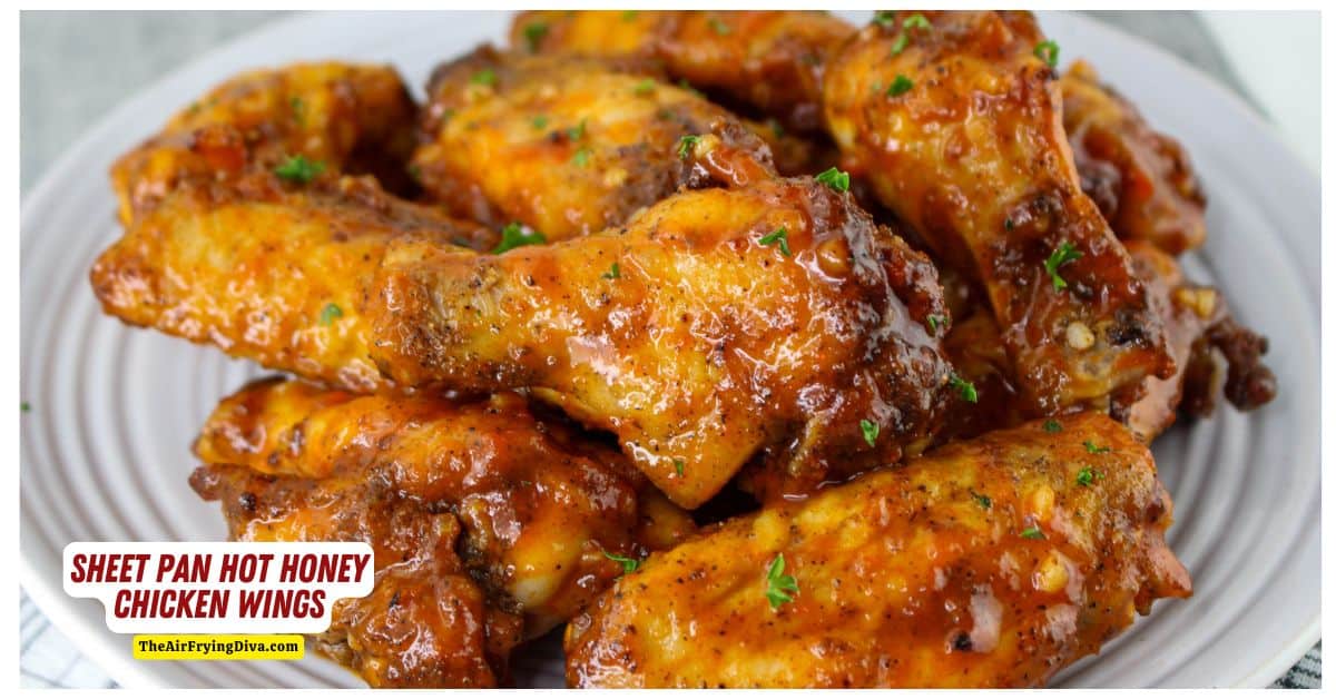 Sheet Pan Hot Honey Chicken Wings, an easy chicken recipe featuring savory, spicy, and sweet flavors, oven baked to mouthwatering perfection.