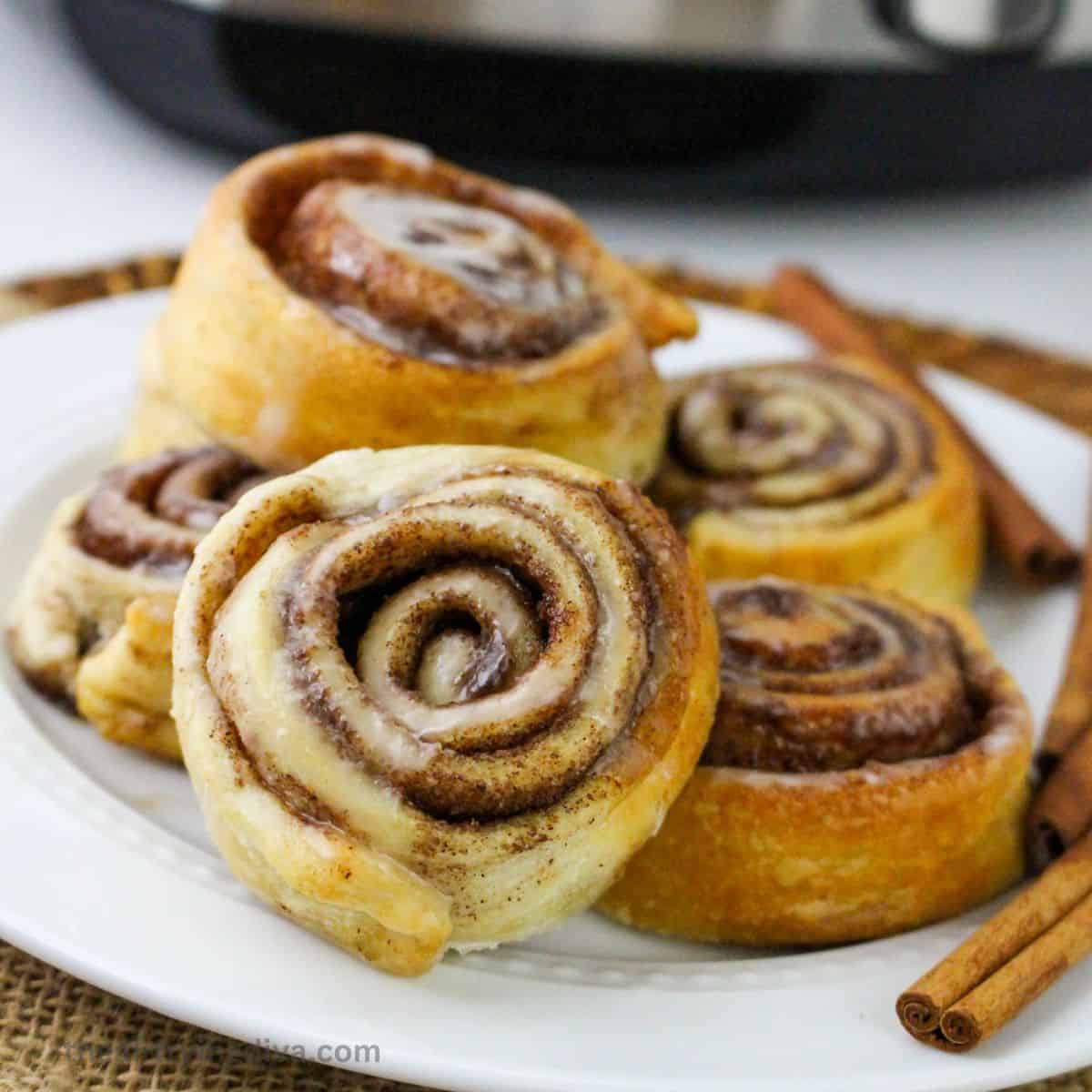 Easy Air Fryer Cinnamon Rolls Recipe, a simple 20 minute recipe for turning crescent roll dough into a warm and gooey treat!