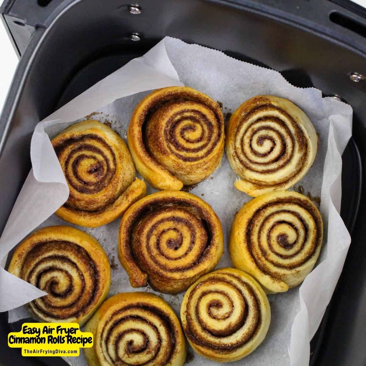 Easy Air Fryer Cinnamon Rolls Recipe, a simple 20 minute recipe for turning crescent roll dough into a warm and gooey treat!