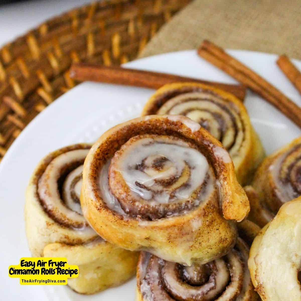 Easy Air Fryer Cinnamon Rolls Recipe, a simple 20 minute recipe for turning crescent roll dough into a warm and gooey treat!