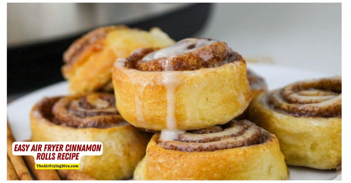 Easy Air Fryer Cinnamon Rolls Recipe, a simple 20 minute recipe for turning crescent roll dough into a warm and gooey treat!