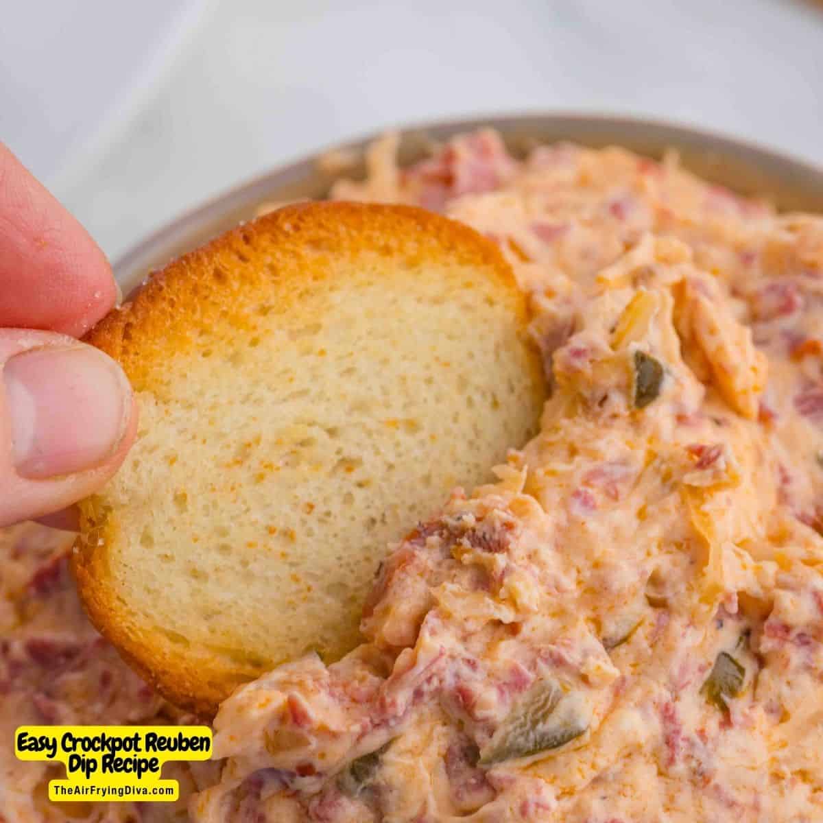 Easy Crockpot Reuben Dip Recipe, a delicious cheesy and savory warm appetizer recipe that is perfect for parties and game day gatherings.