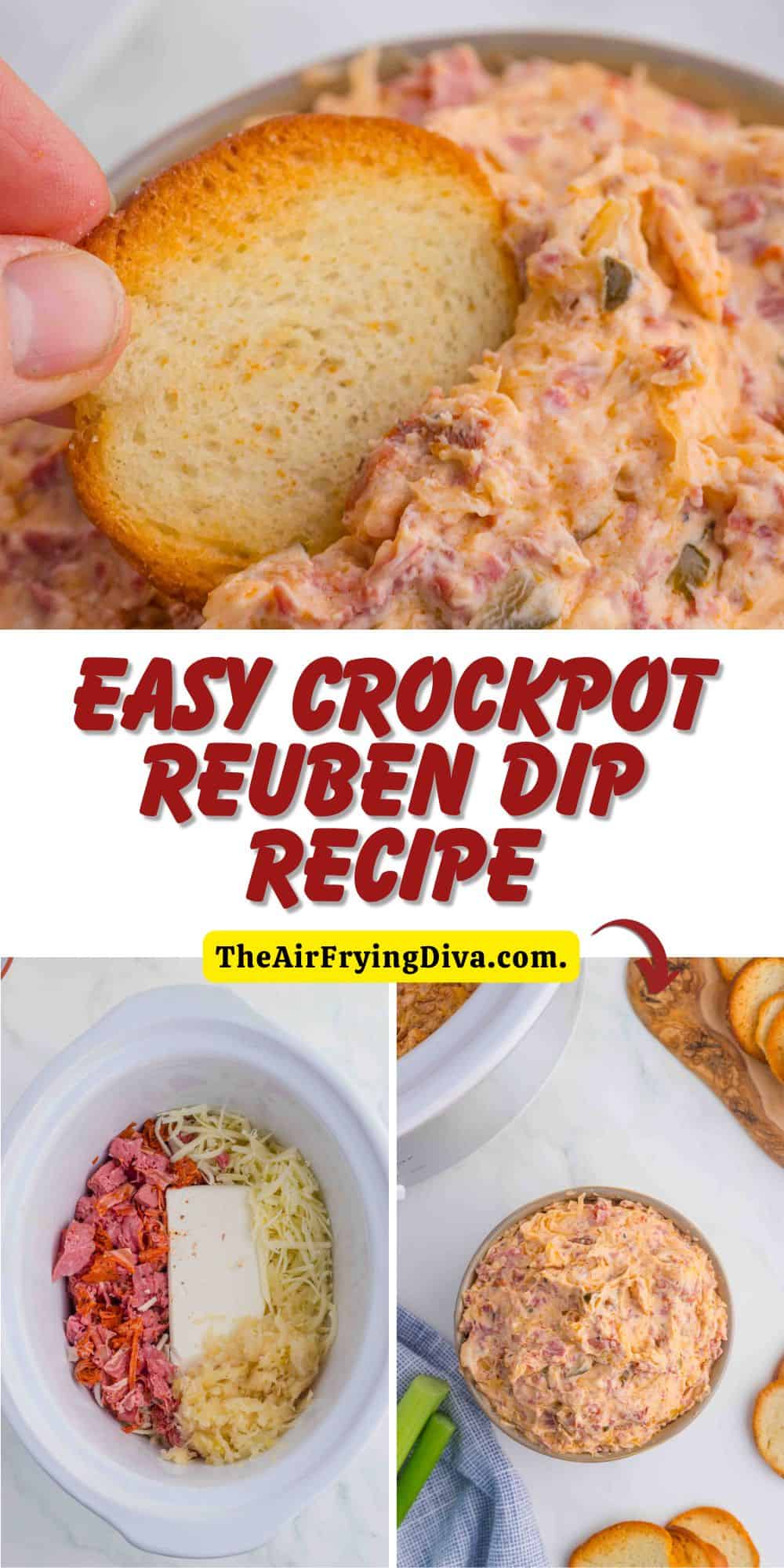 Easy Crockpot Reuben Dip Recipe, a delicious cheesy and savory warm appetizer recipe that is perfect for parties and game day gatherings.