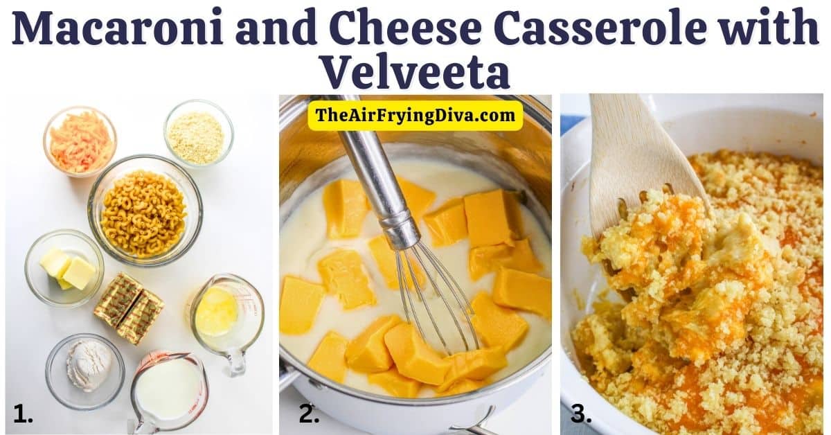 Macaroni and Cheese Casserole with Velveeta, a delicious, cheesy, and simple recipe for creamy mac and cheese baked  in the oven.