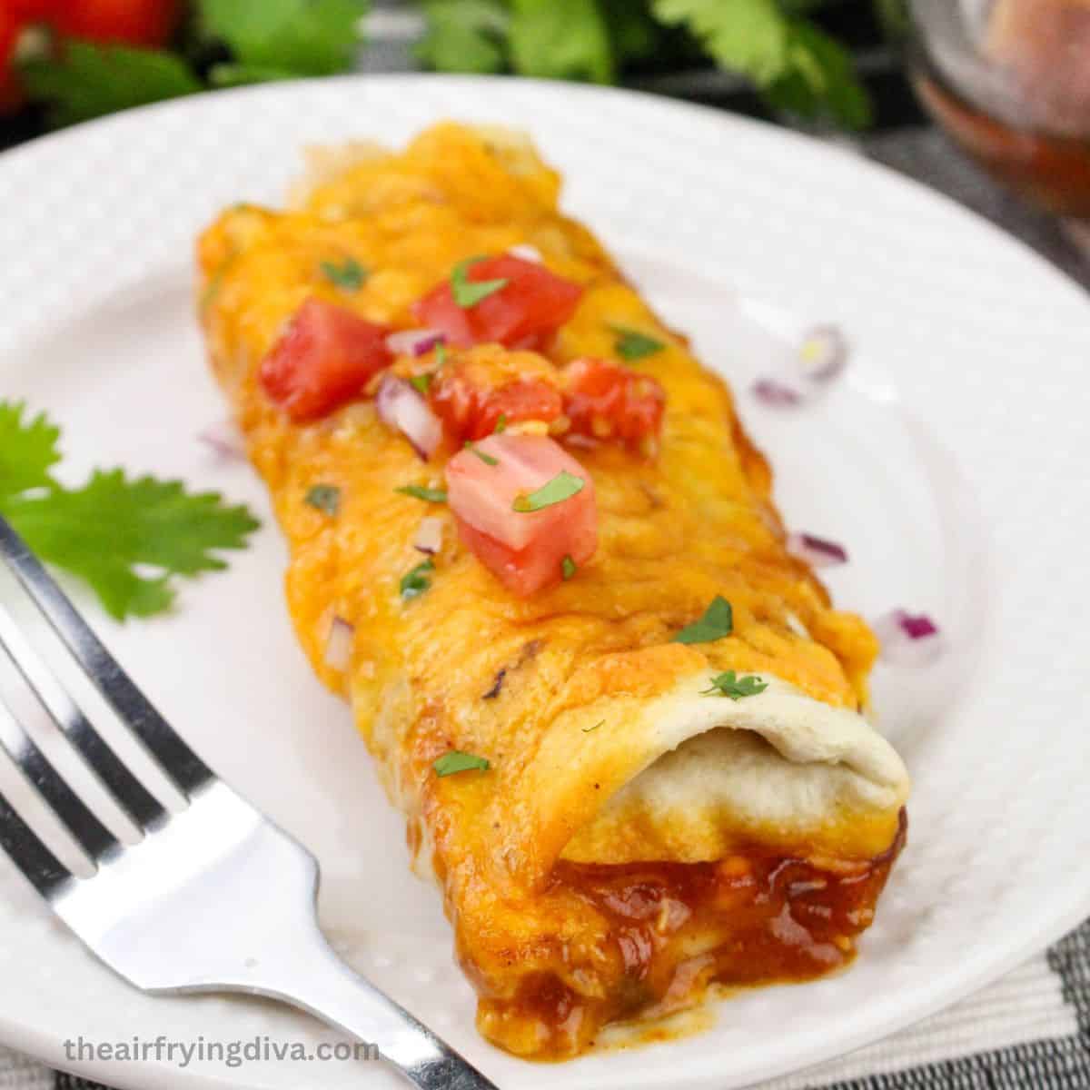 Easy Frozen Burrito Casserole, a quick and easy three ingredient meal recipe made from frozen burritos in about a half hour.