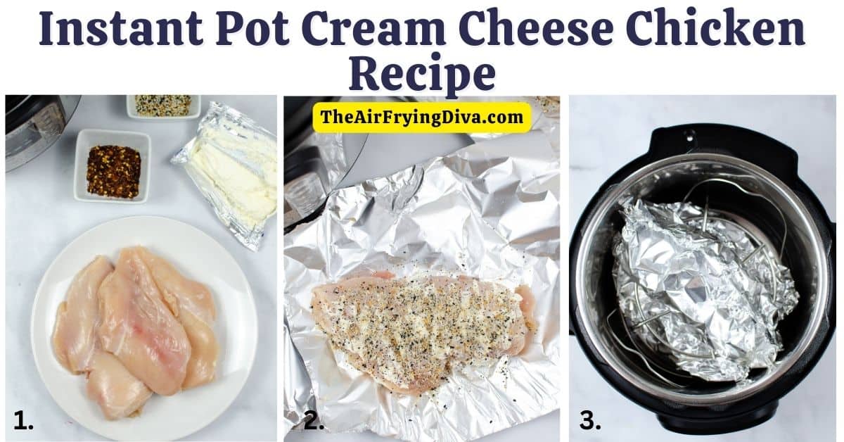 Instant Pot Cream Cheese Chicken Recipe, a quick and easy 4 ingredient meal recipe made with chicken breasts and seasonings.