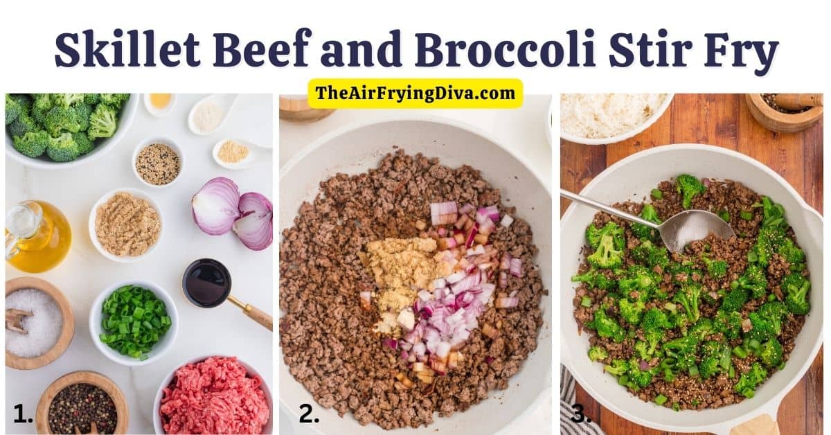 Skillet Beef and Broccoli Stir Fry, a quick and easy savory dinner recipe made with ground beef in under 30 minutes.