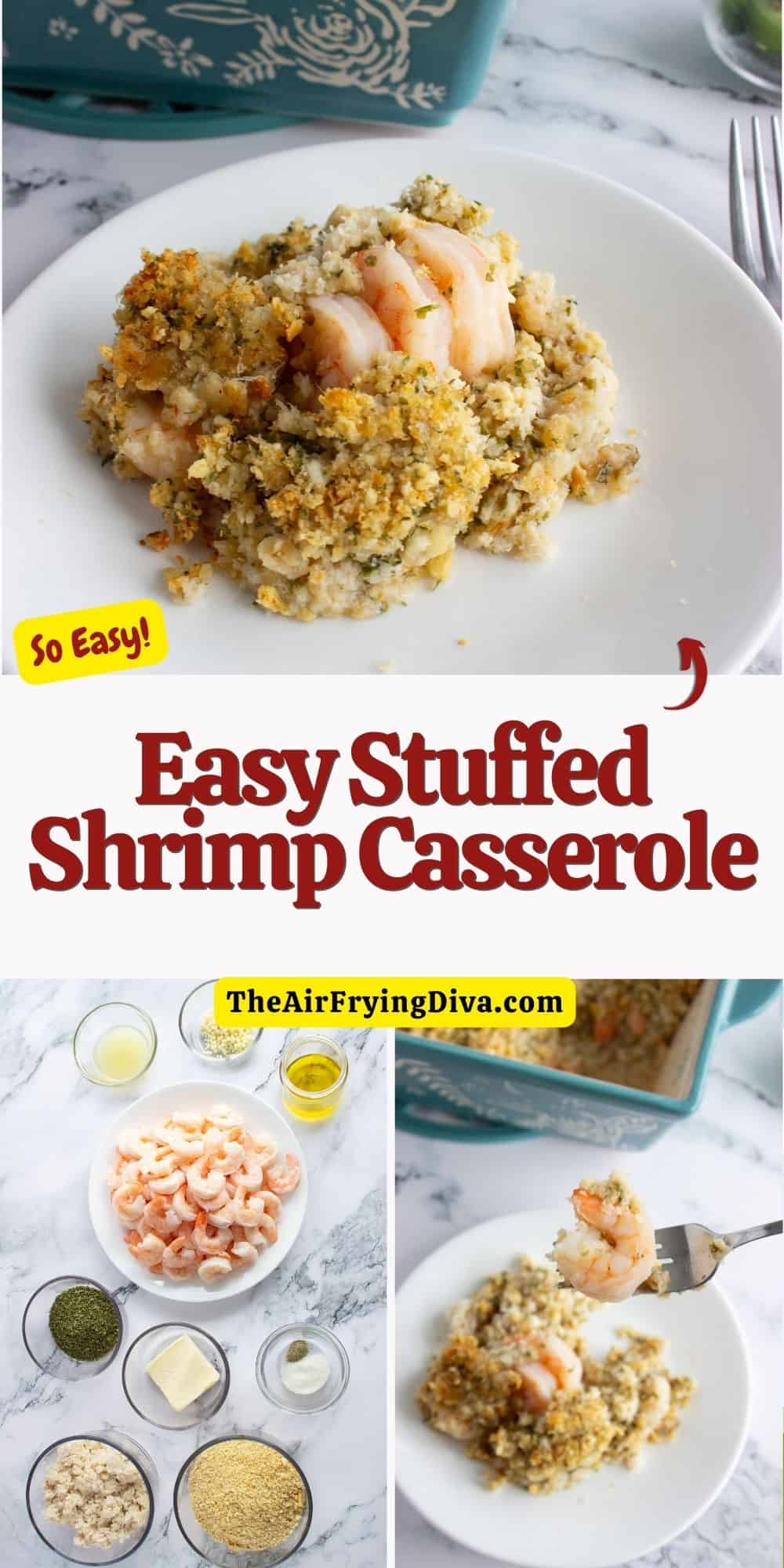 Easy Stuffed Shrimp Casserole, an easy and tasty meal recipe made in about 30 minutes with cracker crumb stuffing.