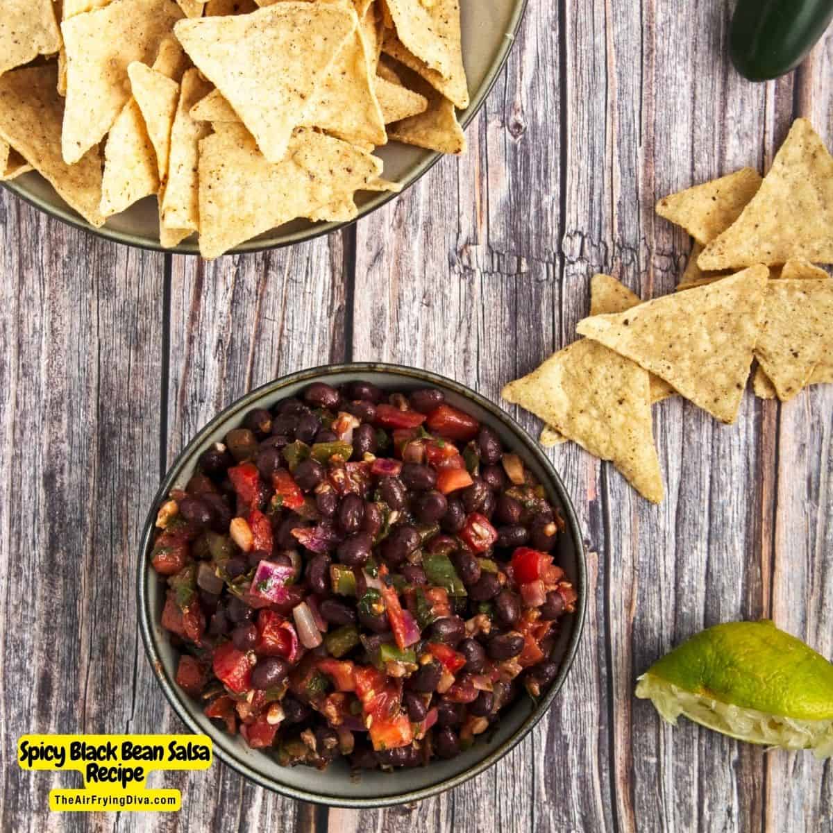 Spicy Black Bean Salsa Recipe, a colorful and flavorful easy to make appetizer, dip, or condiment made in less than 20 minutes. 