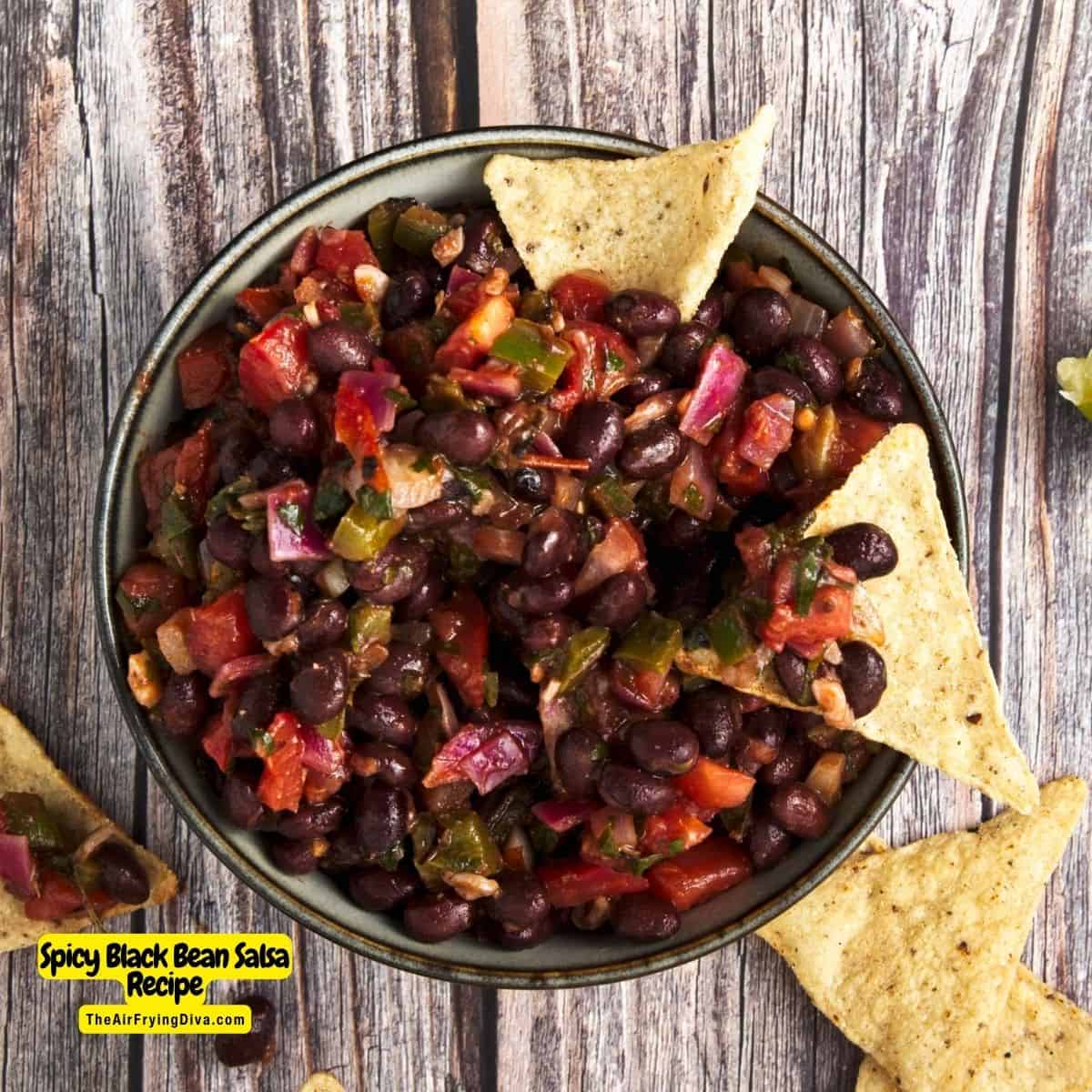 Spicy Black Bean Salsa Recipe, a colorful and flavorful easy to make appetizer, dip, or condiment made in less than 20 minutes. 