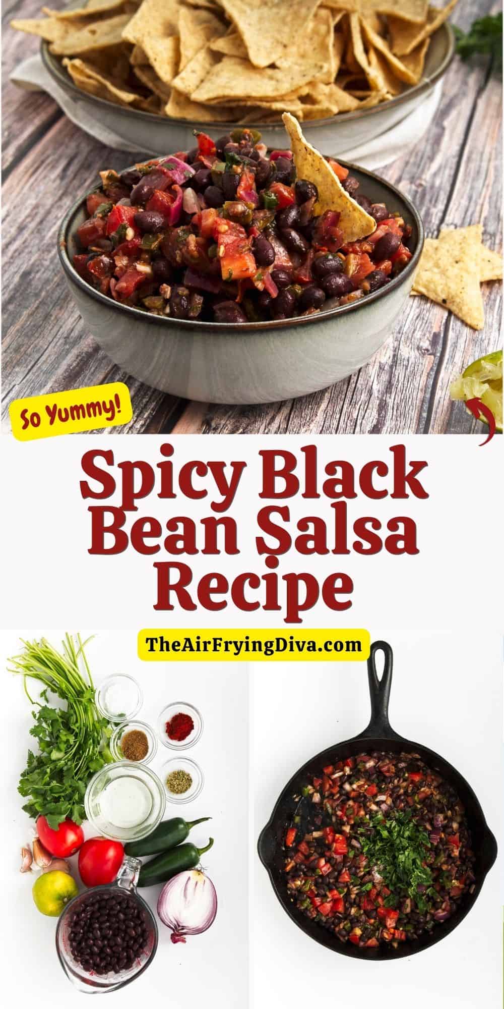 Spicy Black Bean Salsa Recipe, a colorful and flavorful easy to make appetizer, dip, or condiment made in less than 20 minutes. 