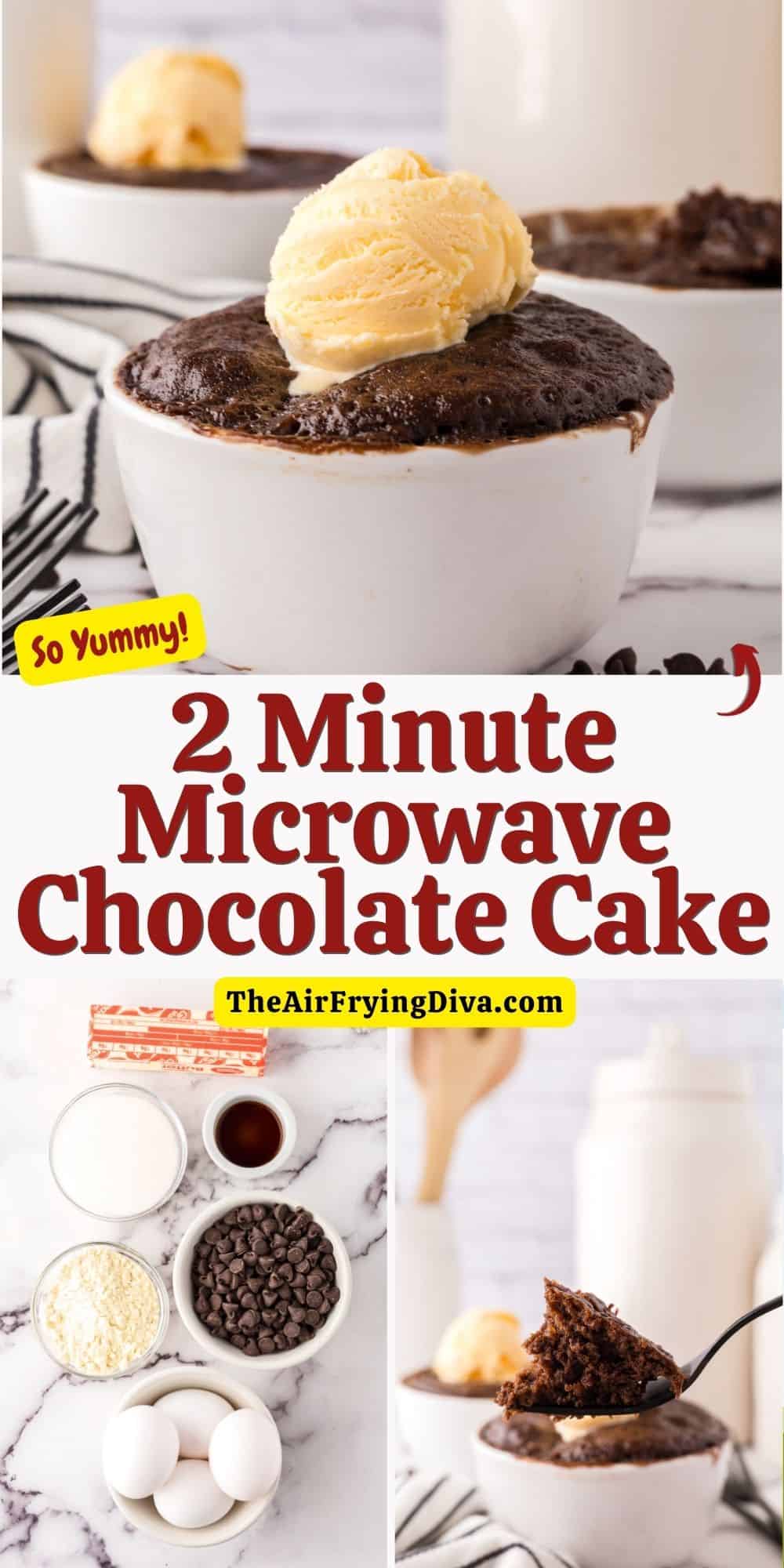 2 Minute Microwave Chocolate Cake, a quick and easy dessert recipe for a moist and fudgy cake baked in individual servings.