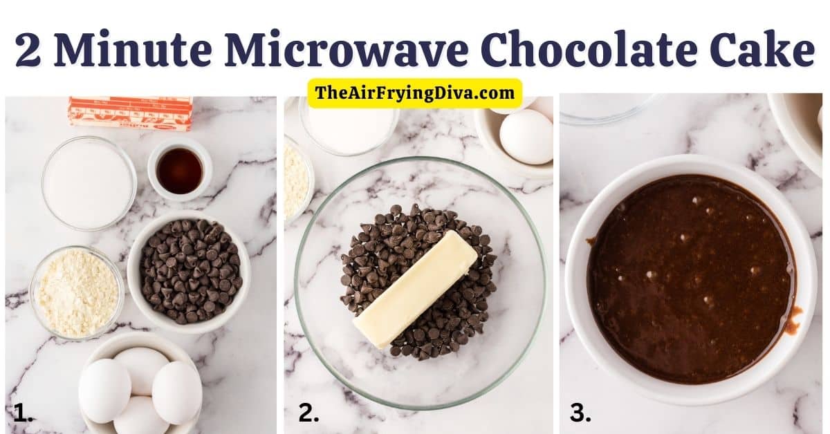2 Minute Microwave Chocolate Cake, a quick and easy dessert recipe for a moist and fudgy cake baked in individual servings.
