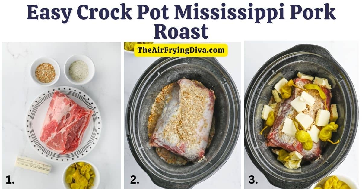 Easy Crock Pot Mississippi Pork Roast, a simple and delicious meal recipe made with five ingredients in a slow cooker.