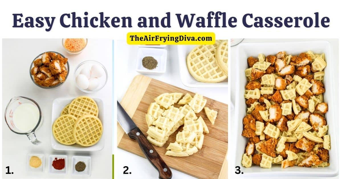 Easy Chicken and Waffle Casserole is a simple breakfast or brunch recipe made with frozen waffles and chicken tenders.