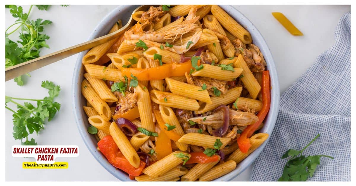 Skillet Chicken Fajita Pasta, a simple and flavorful dish made in one pan in less than a half hour using leftover or rotisserie chicken. Skillet Chicken Fajita Pasta, a simple and flavorful dish made in one pan in less than a half hour using leftover or rotisserie chicken.