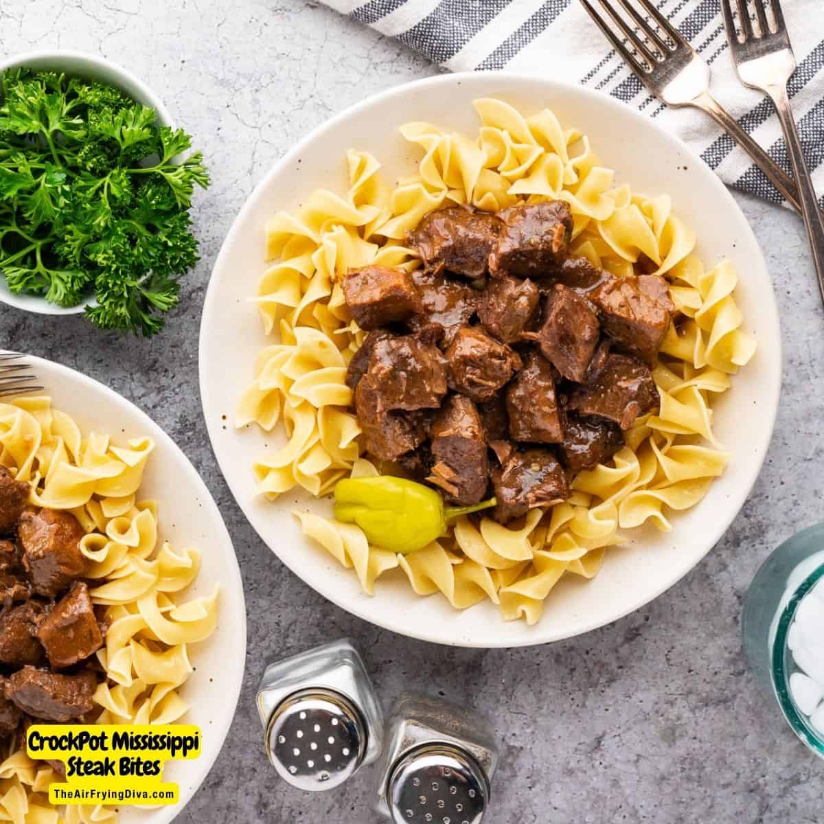 CrockPot Mississippi Steak Bites,a delicious and easy dinner recipe made with pepperoncini peppers and ranch seasoning. 