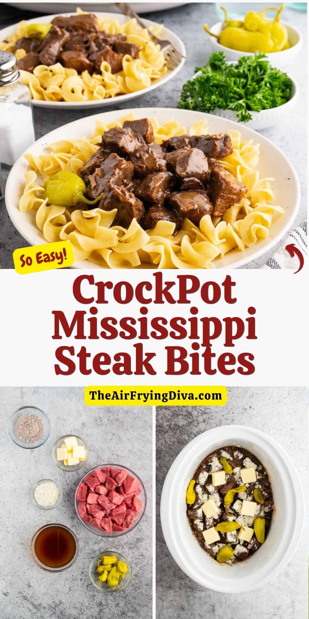 CrockPot Mississippi Steak Bites,a delicious and easy dinner recipe made with pepperoncini peppers and ranch seasoning. 