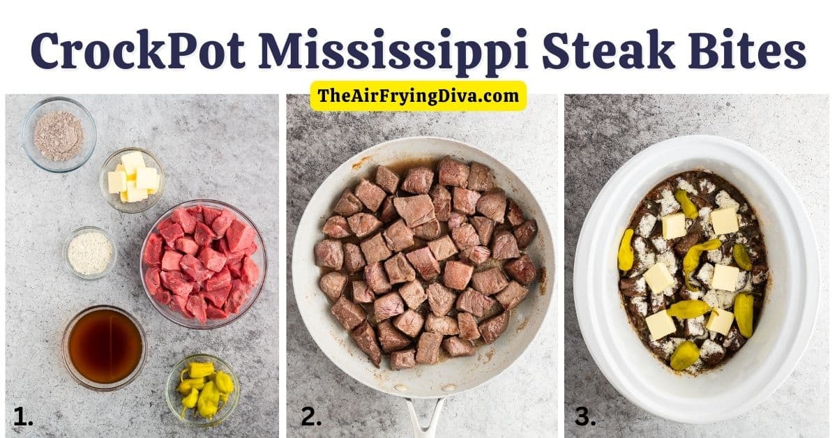 CrockPot Mississippi Steak Bites,a delicious and easy dinner recipe made with pepperoncini peppers and ranch seasoning. 