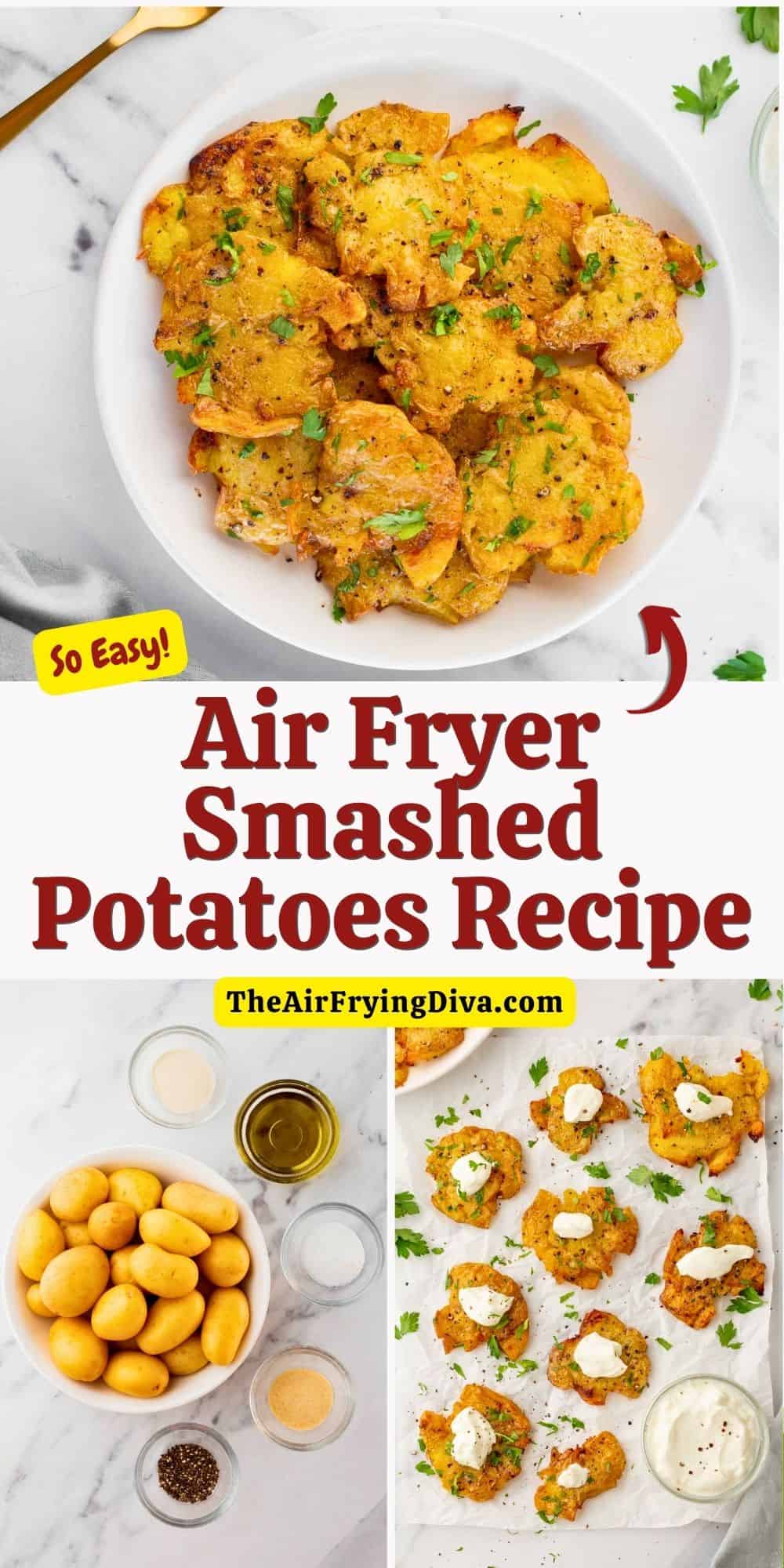 Air Fryer Smashed Potatoes Recipe, a tasty side dish or appetizer featuring soft and fluffy potatoes with a crispy outside.