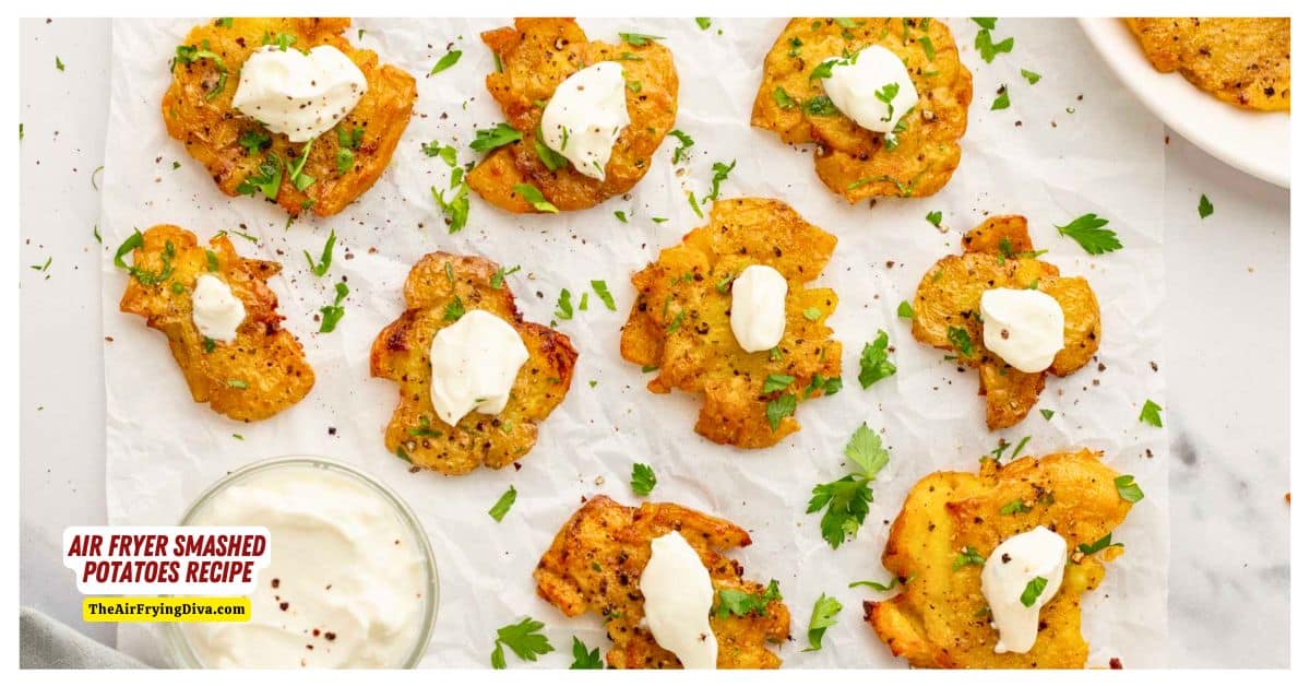Air Fryer Smashed Potatoes Recipe, a tasty side dish or appetizer featuring soft and fluffy potatoes with a crispy outside. Air Fryer Smashed Potatoes Recipe, a tasty side dish or appetizer featuring soft and fluffy potatoes with a crispy outside.