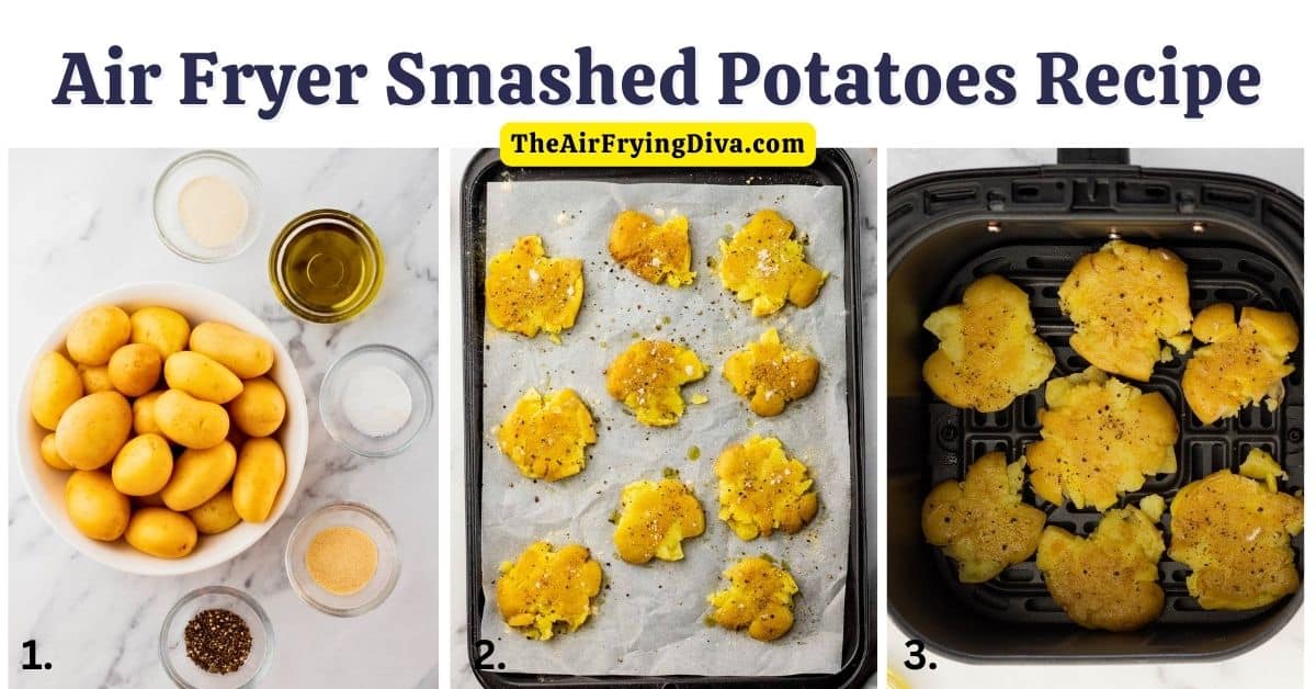 Air Fryer Smashed Potatoes Recipe, a tasty side dish or appetizer featuring soft and fluffy potatoes with a crispy outside.