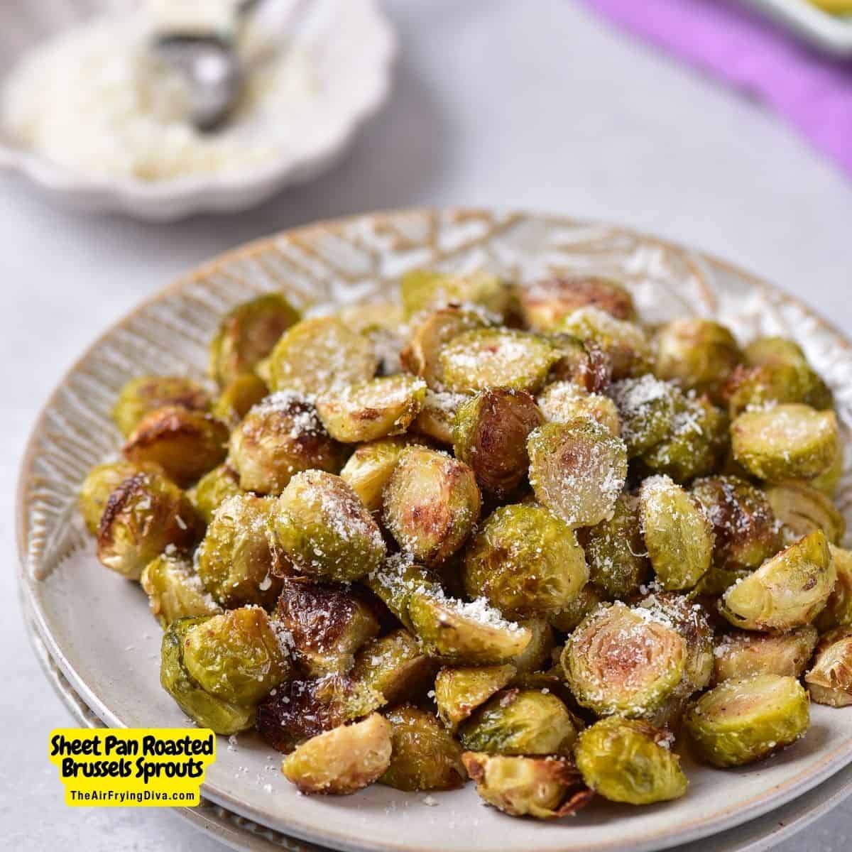 Sheet Pan Roasted Brussels Sprouts, a simple and delicious side dish recipe featuring crispy sprouts with caramelized edges.